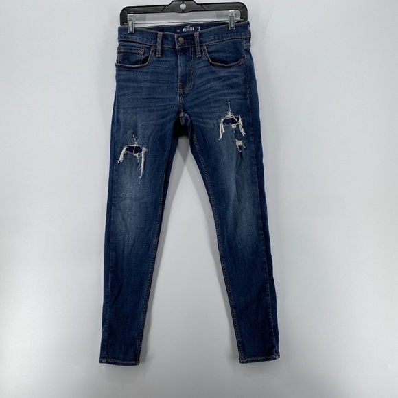 Hollister Jeans Women's 28 Washed Blue Supper Skinny Stretch Ripped 5 Pocket - Picture 1 of 13